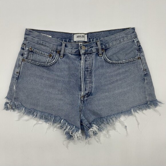 AGOLDE Parker Vintage Cut Off in Riptide Size 28 Button Fly Cotton Denim Shorts - Picture 2 of 9